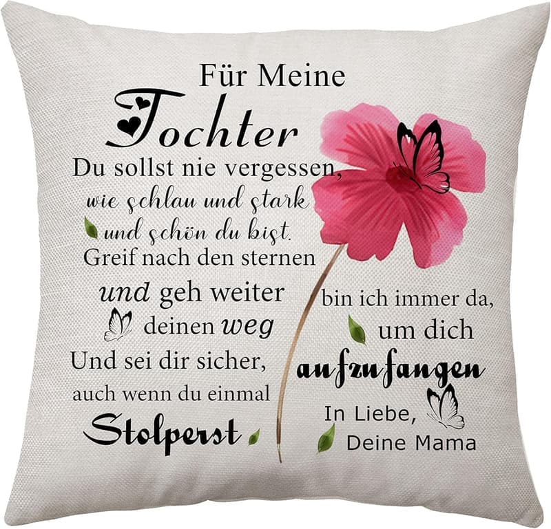 Inspirierender Kissenbezug 45x45 cm für Geburtstag der Tochter
