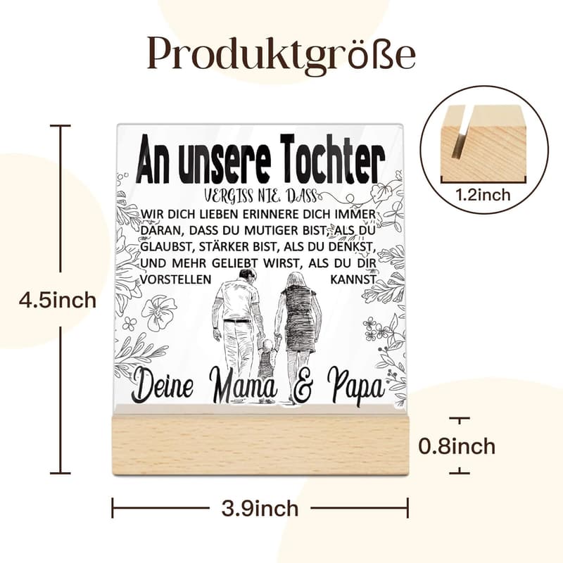 Persönliche Acryl Tischdeko mit Herzensbotschaft für Tochter