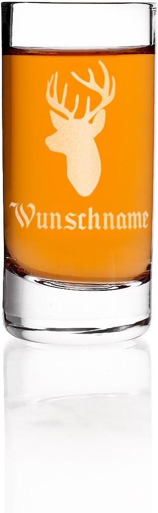 Graviertes Schnapsglas mit Hirschkopf und Wunschname