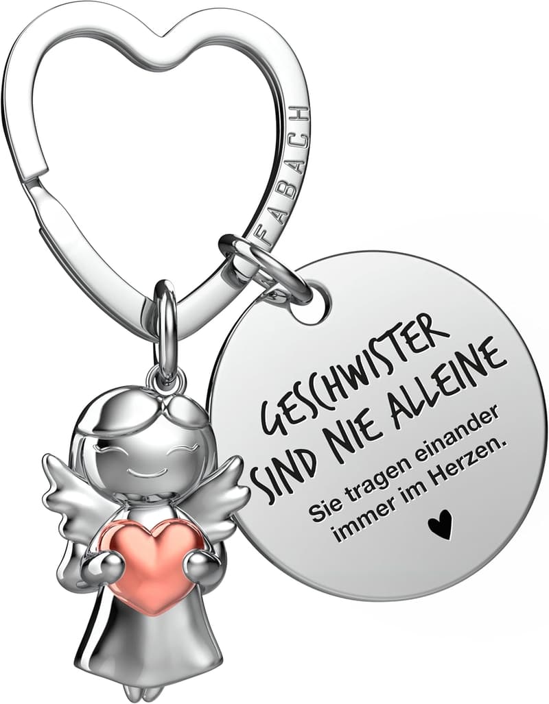Schlüsselanhänger Engel mit Herz und Gravur für beste Schwester