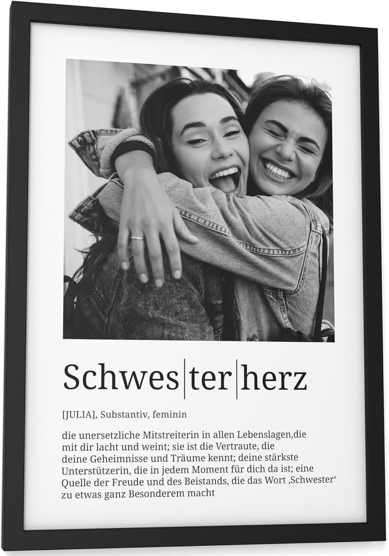 Personalisierte Definition mit Foto für Schwester, DIN A4, gerahmt