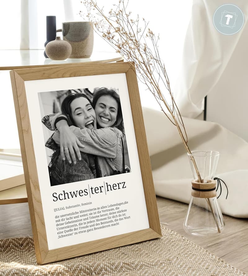 Personalisierte Definition mit Foto für Schwester, DIN A4, gerahmt