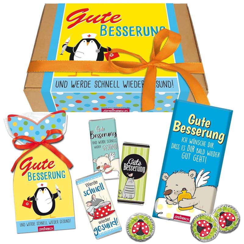Genesungswünsche Geschenkbox mit Schokolade und Fruchtgummi