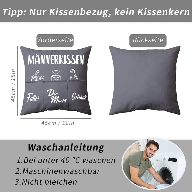 Weihnachtsgeschenk: Zierkissenbezug für Papa, 45 x 45 cm mit 3 Taschen