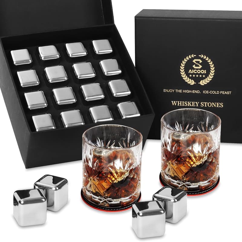 Personalisierte Edelstahl-Eiswürfel für Männer – Geschenk zum Jahrestag oder Geburtstag (16 Stück)