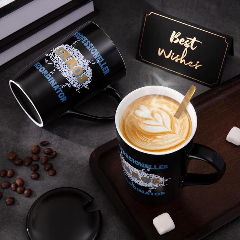 Lustige Kaffeetasse für Chefs - 400ml mit Deckel und Löffel