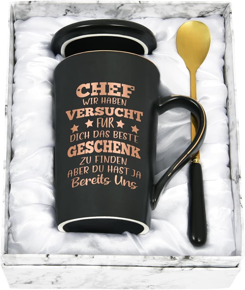 Geschenk-Tasse für den Chef mit Spruch – 400ml, schwarz