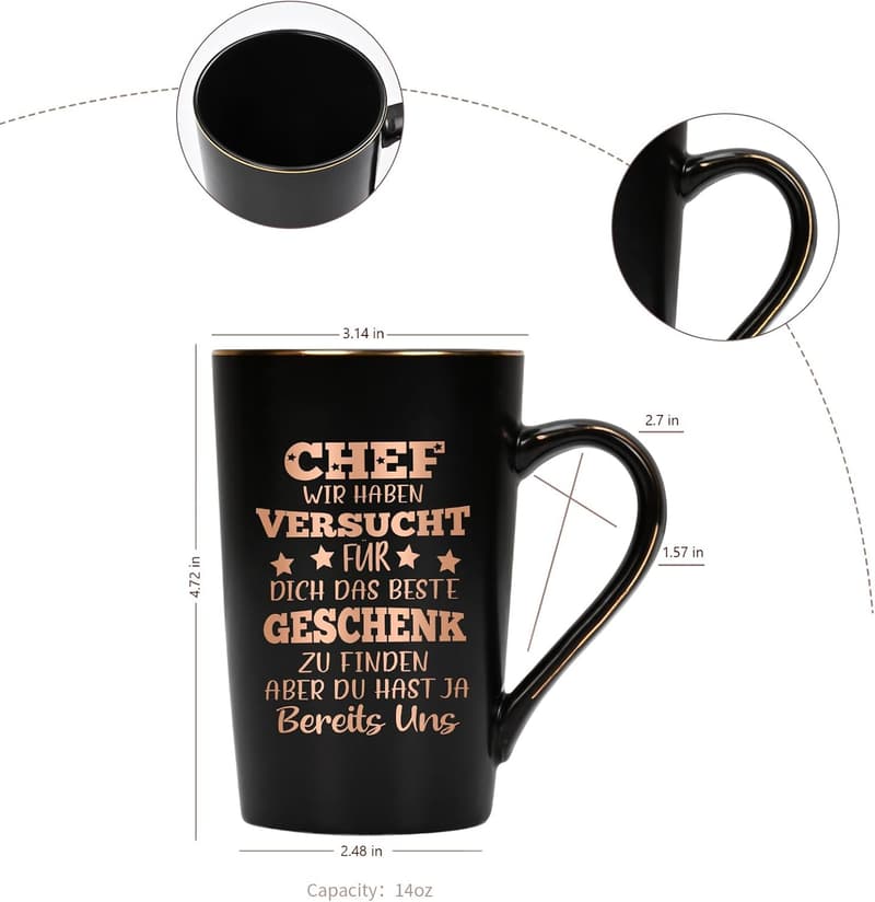 Geschenk-Tasse für den Chef mit Spruch – 400ml, schwarz