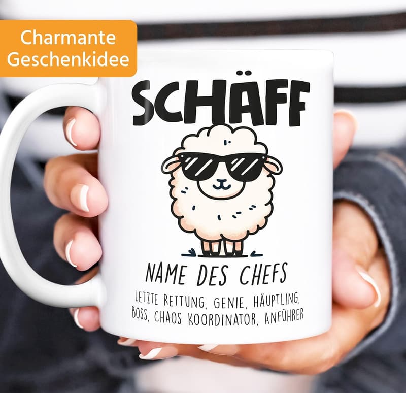 Lustige Schaf-Tasse als Geschenk für Chef zu Weihnachten oder Geburtstag