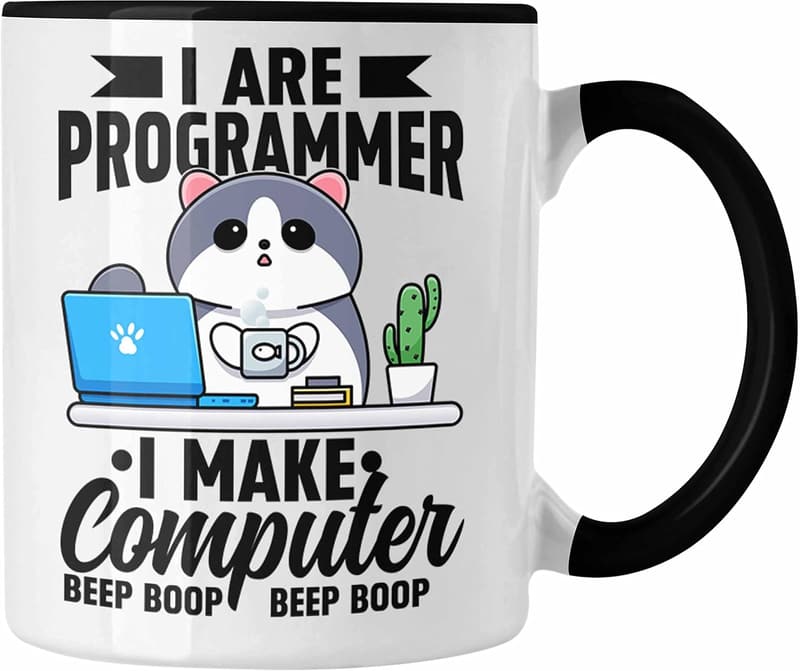 Lustige Programmer Tasse mit Spruch „I Make Computer Beep Boop“