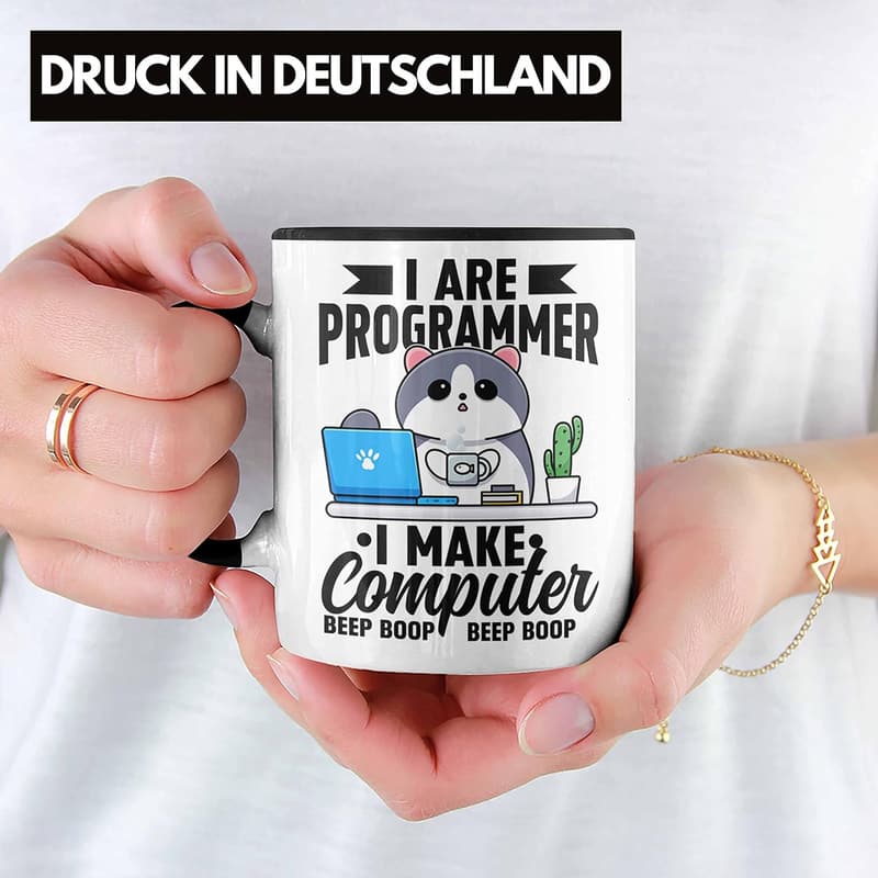 Lustige Programmer Tasse mit Spruch „I Make Computer Beep Boop“