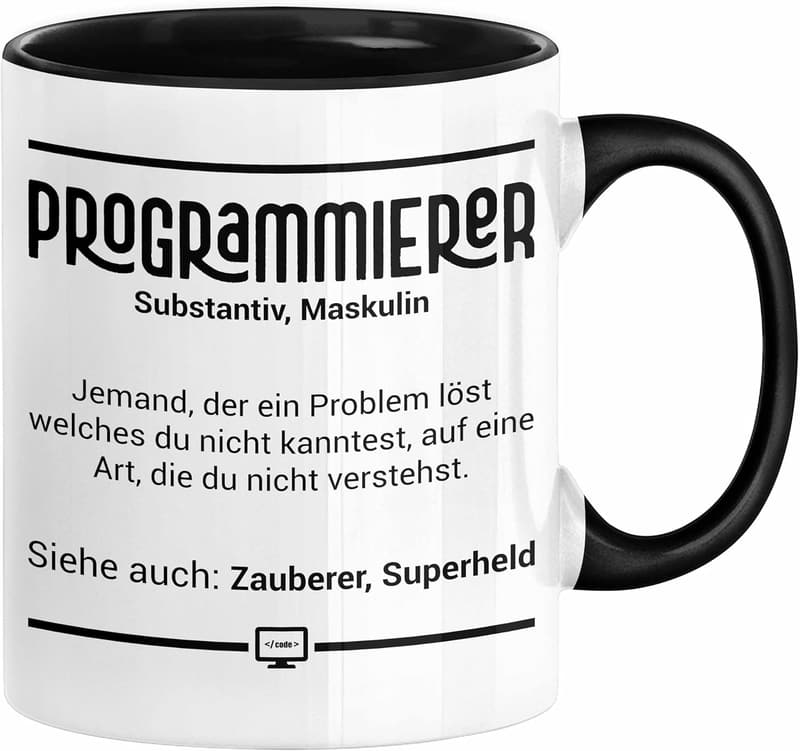 Codertasse für Programmierer – Geschenkidee für IT-Techniker (Schwarz)