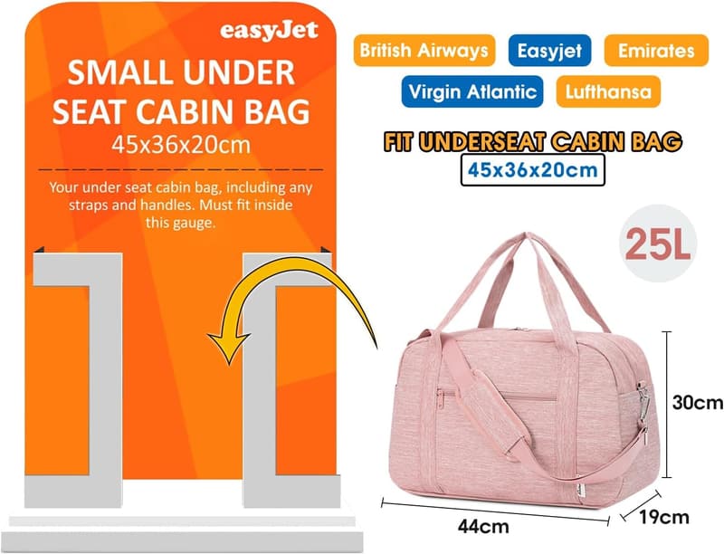 Kleine Reisetasche für Damen - Handgepäck 45x36x20 (Rosa)