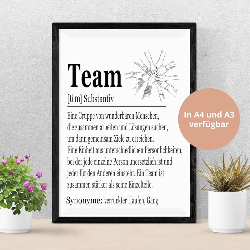 Team Geschenk Poster A4 ohne Rahmen - Büro Deko für Kollegen