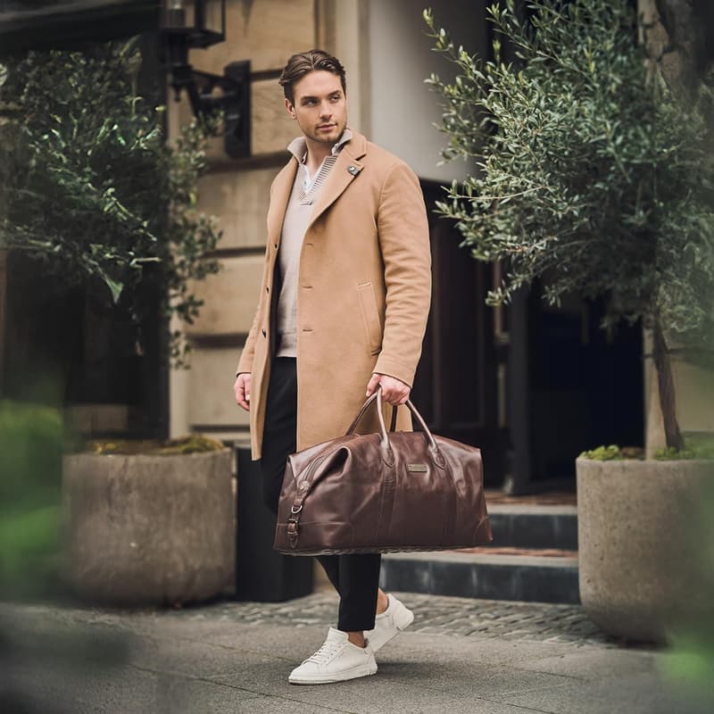 DRAKENSBERG Weekender 'David' 60L Leder Reisetasche Kaffee-Braun