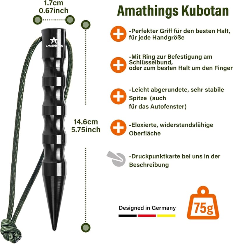 AMATHINGS Survival Kubotan – Extra starker Schlüsselanhänger für Selbstverteidigung