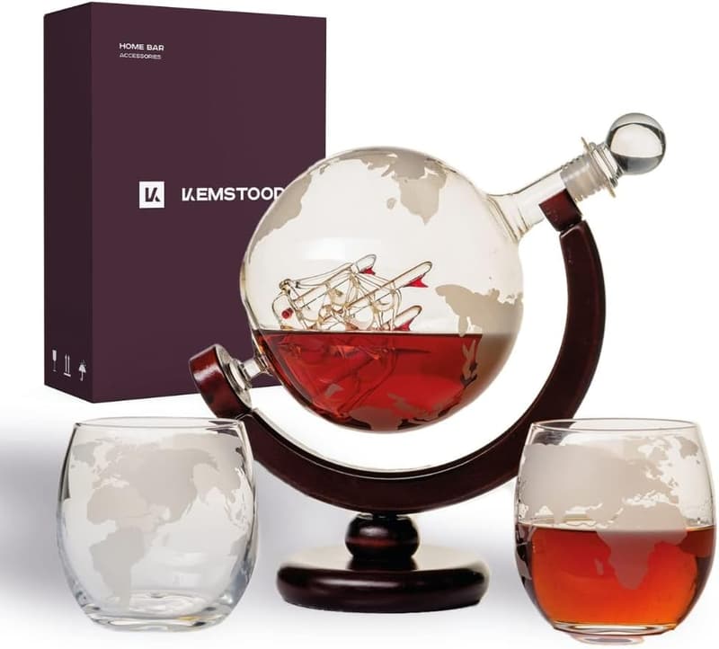 Whiskey-Dekanter-Set mit Holzständer und 2 Gläsern – 850 ml, ideales Geschenk für Herren