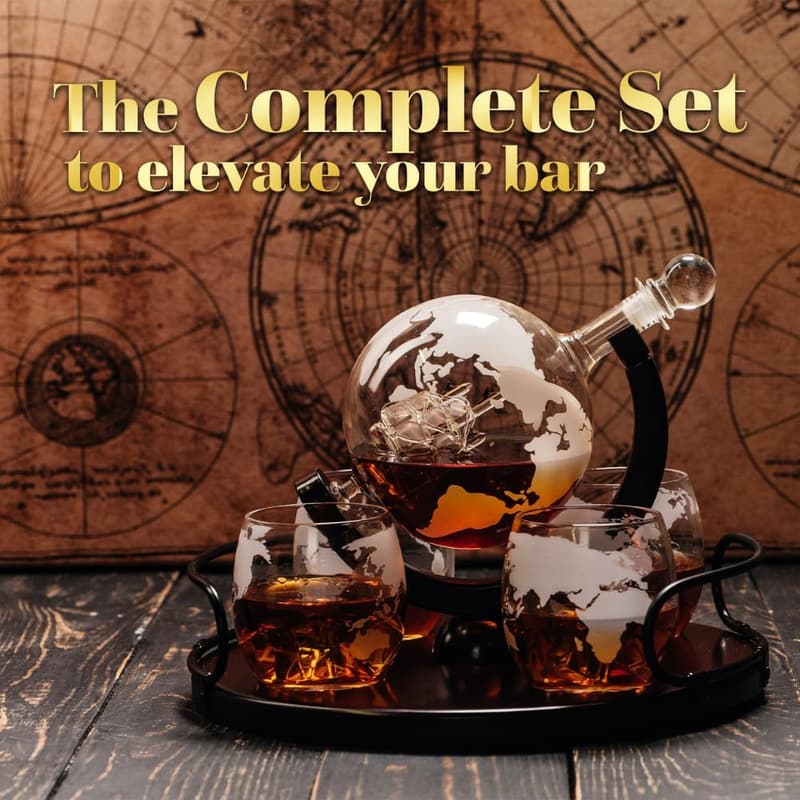 Whiskey-Dekanter-Set mit Holzständer und 2 Gläsern – 850 ml, ideales Geschenk für Herren