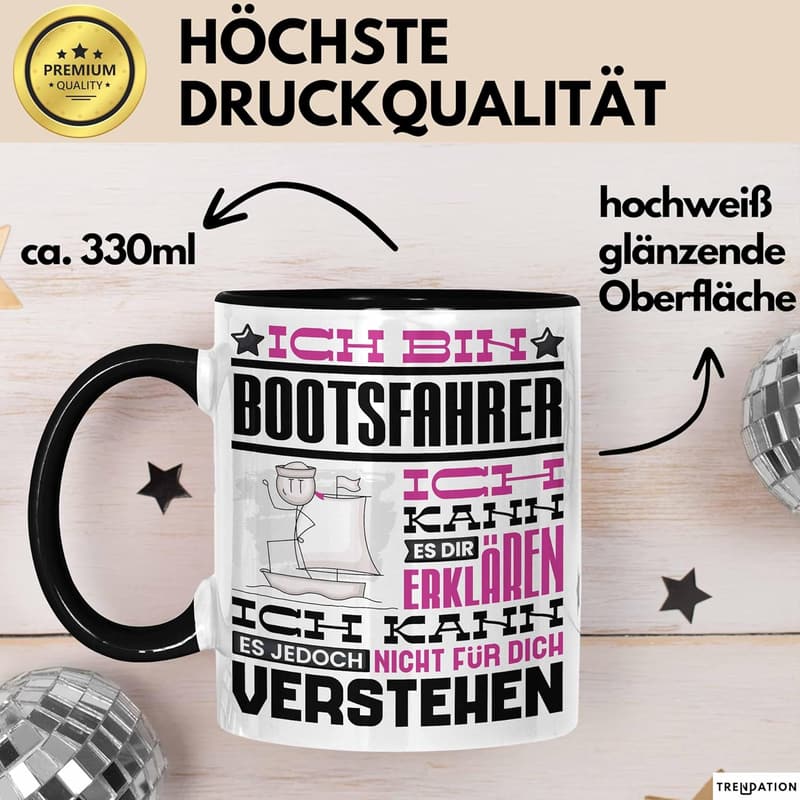 Lustige Kaffeetasse für Bootsfahrer mit humorvollem Spruch