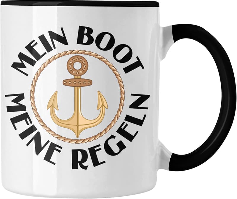 Lustige Kapselei-Tasse für Bootsfahrer und Segler (Schwarz)