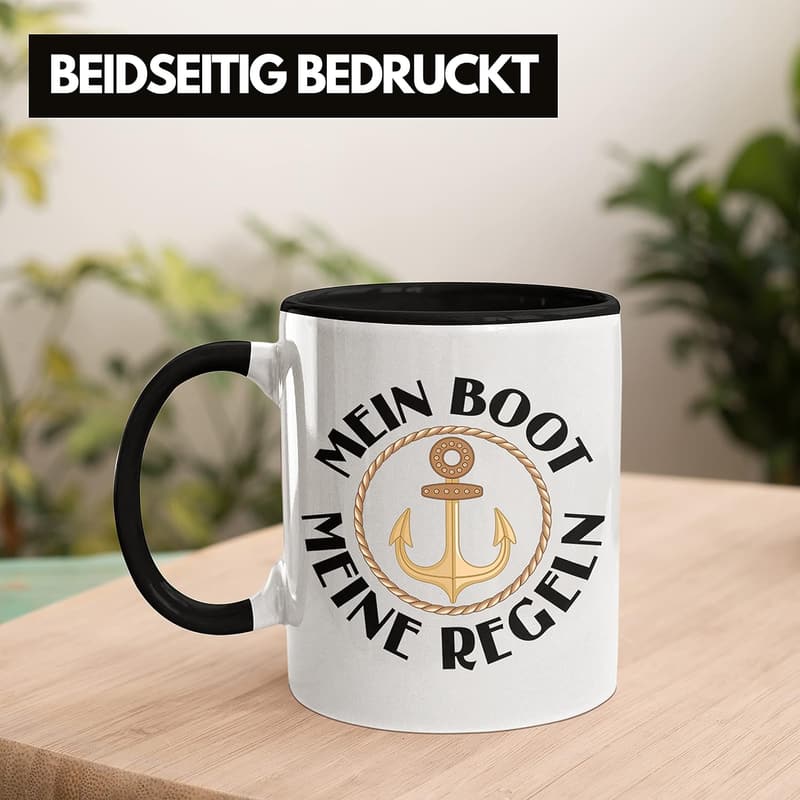 Lustige Kapselei-Tasse für Bootsfahrer und Segler (Schwarz)