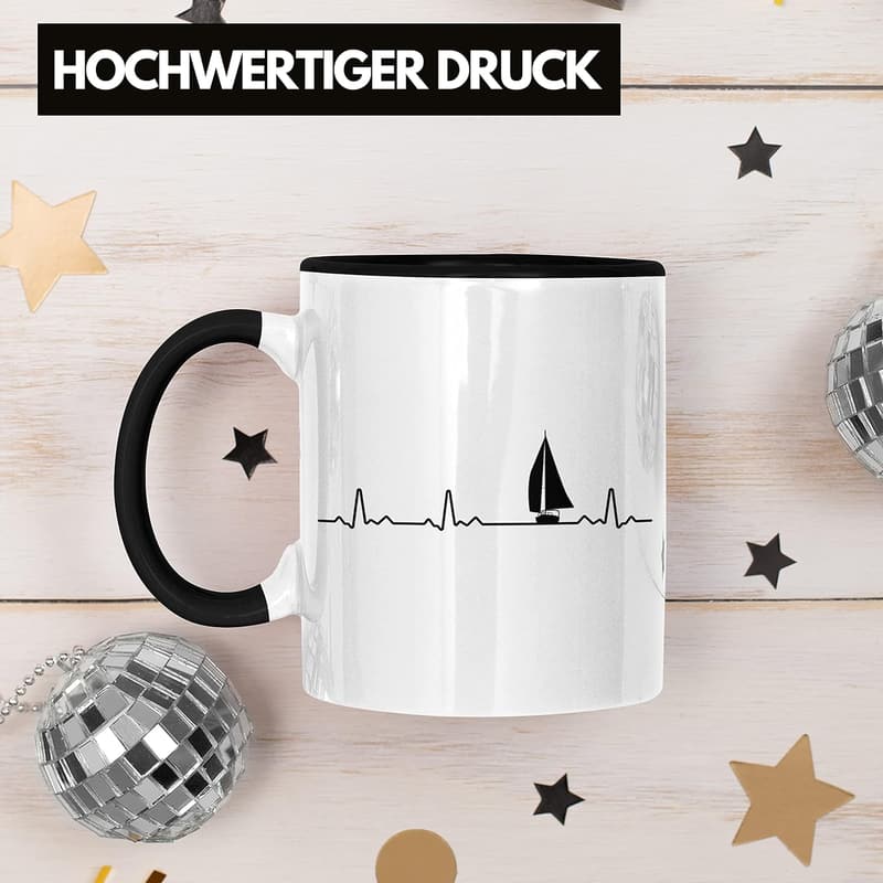 Kapitän Herzschlag Tasse für Bootsfahrer – Lustiges Geschenk (Schwarz)
