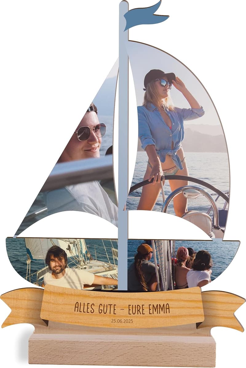 Personalisierte Holzbild mit Segelboot - Geschenkidee für Segler