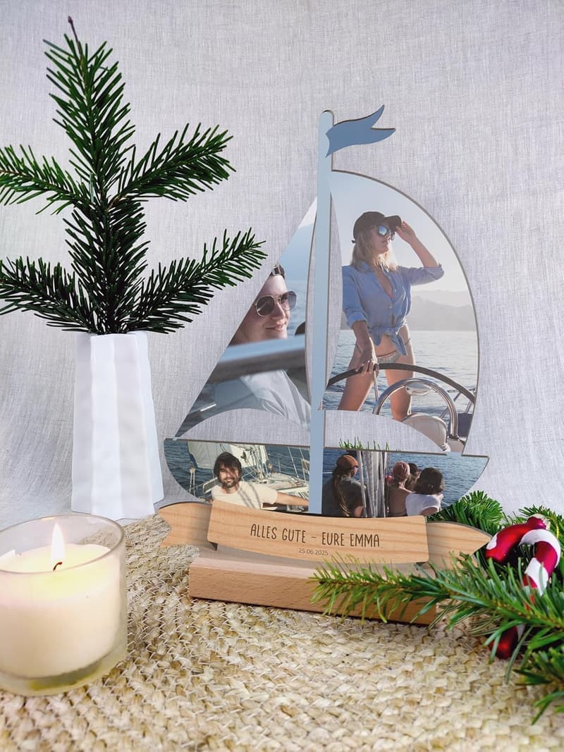 Personalisierte Holzbild mit Segelboot - Geschenkidee für Segler