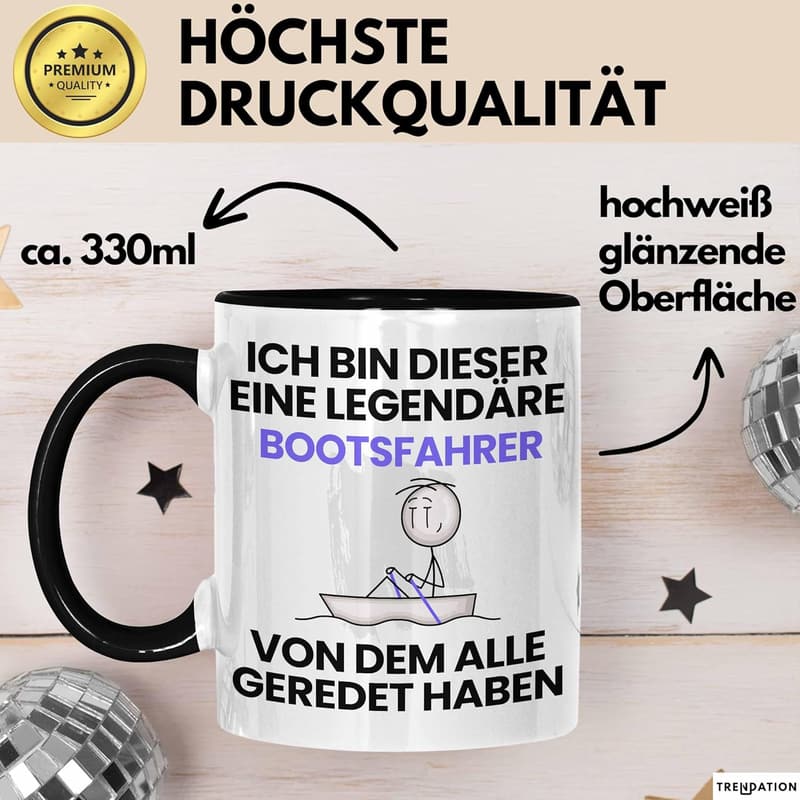 Lustige Tasse für Bootsfahrer – Geschenk zum Geburtstag (Schwarz)