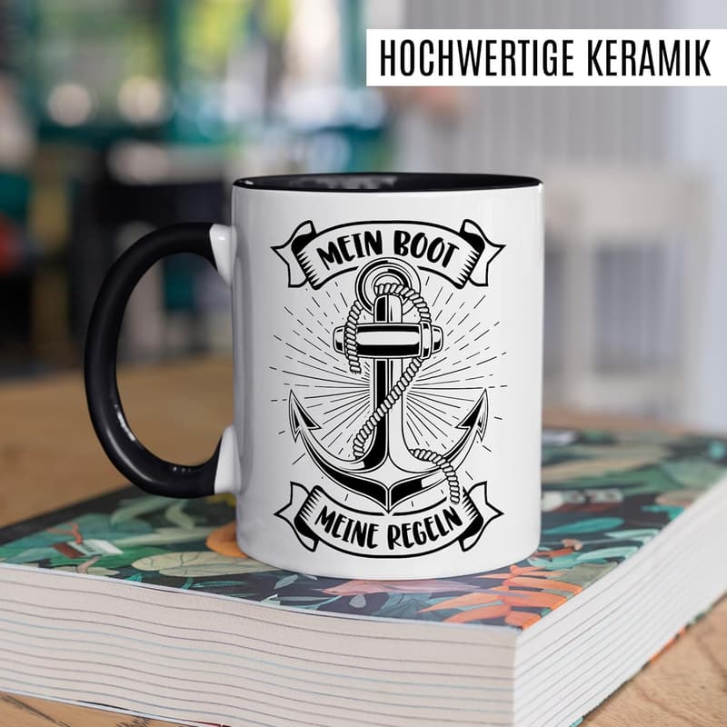 Kaffeetasse für Bootsbesitzer – Keramiktasse 330ml mit Spruch
