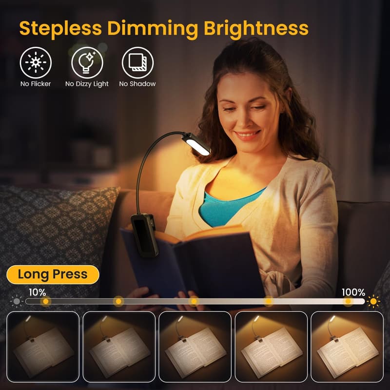 USB wiederaufladbare Leselampe mit 6 LEDs und 3 Helligkeitsmodi