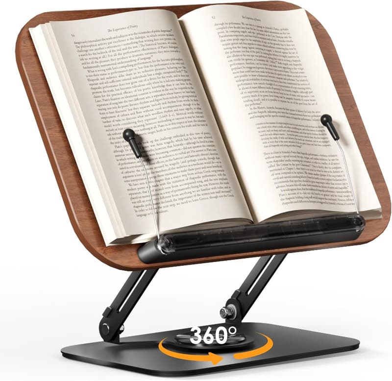 Verstellbarer Holz-Buchständer für Kochbücher – 360° drehbar und faltbar