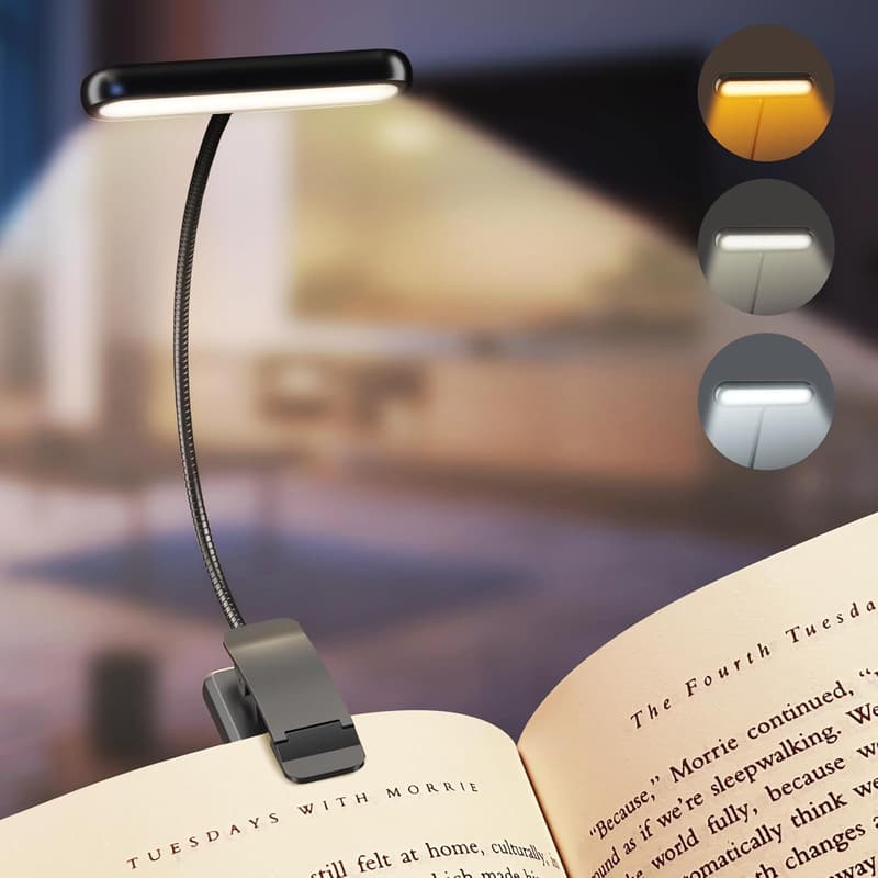 USB C wiederaufladbare Leselampe mit 3 Farben und 10 Helligkeiten für Kinder