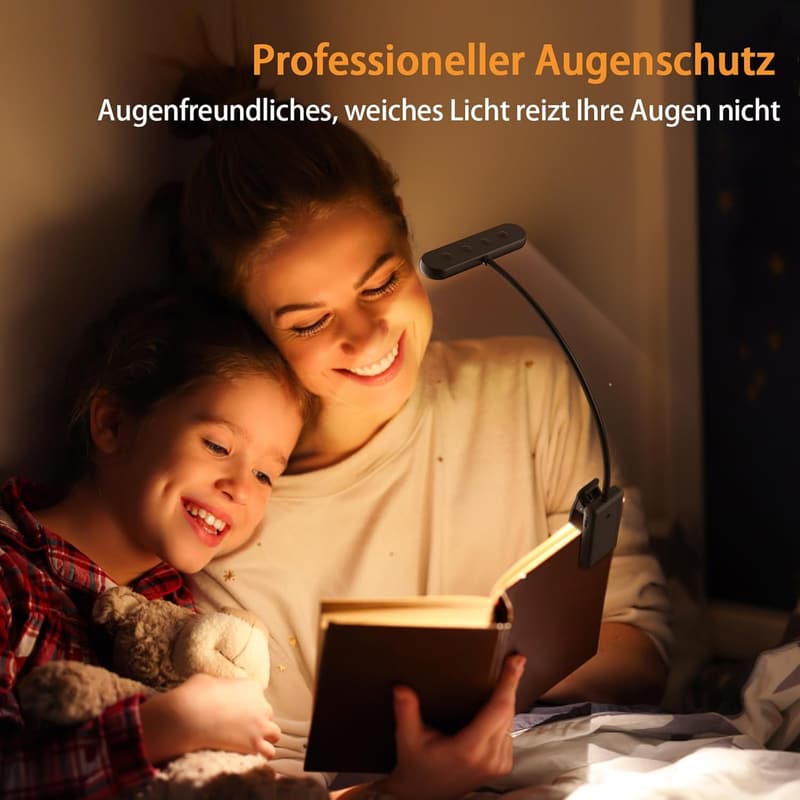 USB C wiederaufladbare Leselampe mit 3 Farben und 10 Helligkeiten für Kinder