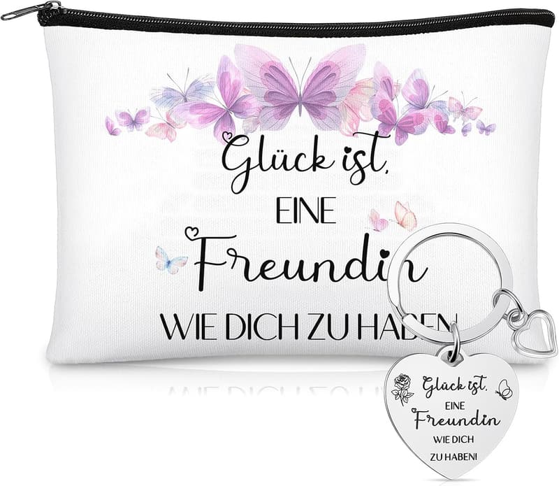 Kosmetiktasche und Schlüsselanhänger für beste Freundin zum Geburtstag