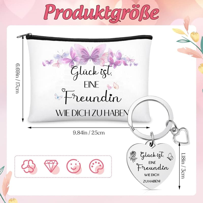 Kosmetiktasche und Schlüsselanhänger für beste Freundin zum Geburtstag