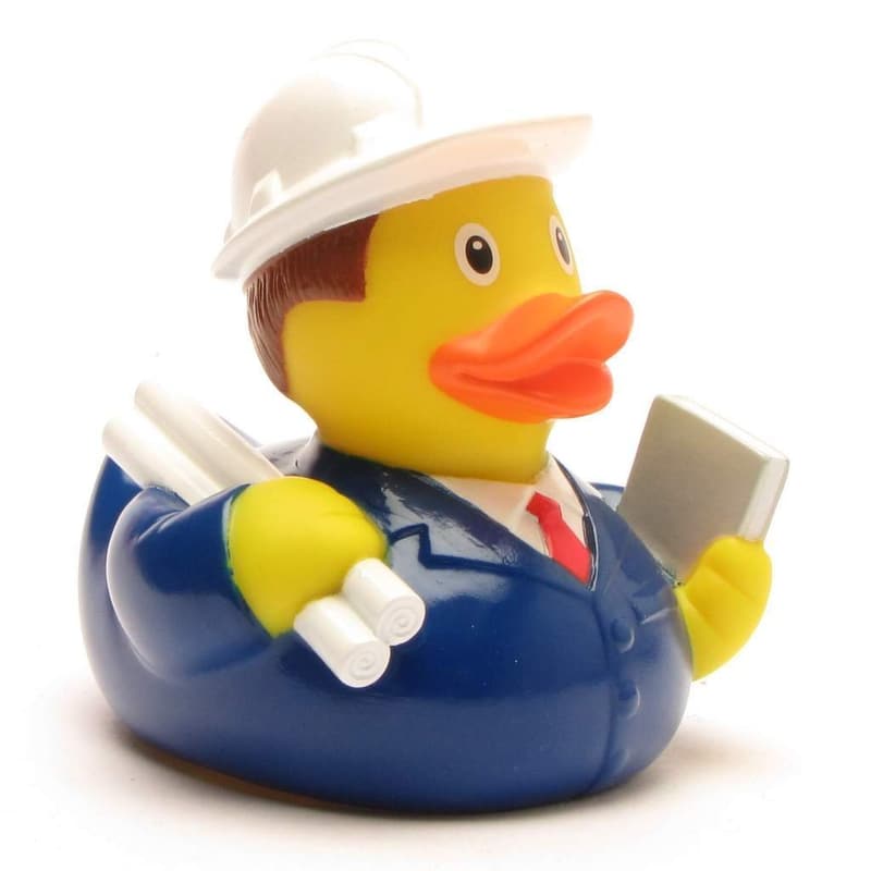 Badeente Ingenieur mit Quietscheentchen-Schlüsselanhänger, 8,5 cm