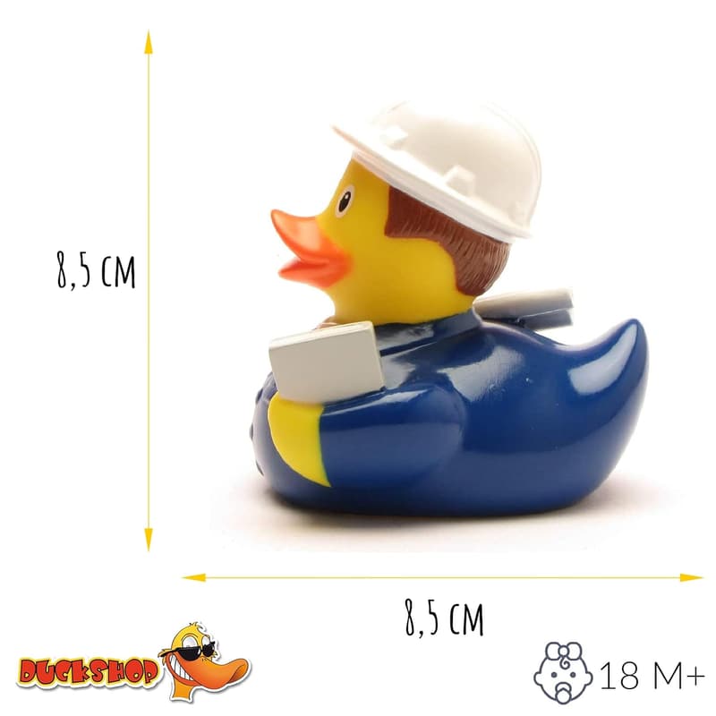 Badeente Ingenieur mit Quietscheentchen-Schlüsselanhänger, 8,5 cm