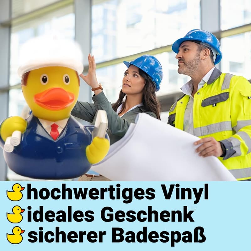 Badeente Ingenieur mit Quietscheentchen-Schlüsselanhänger, 8,5 cm