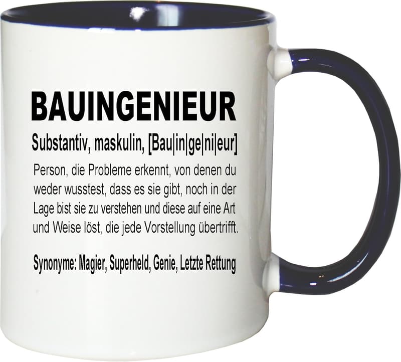 Kaffeebecher für Bauingenieure mit witziger Definition