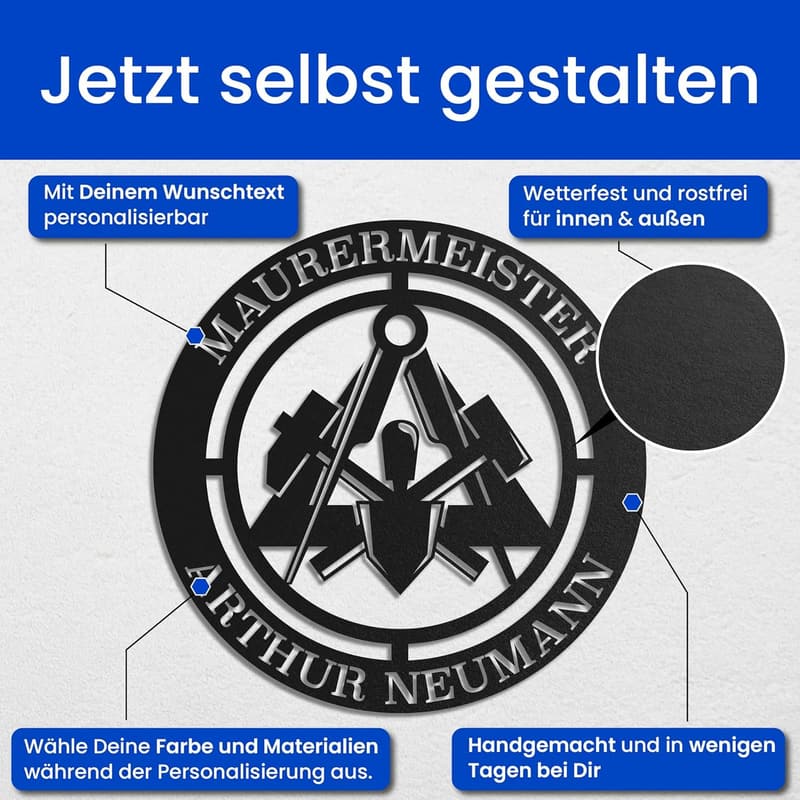 Personalisiertes Metallschild für Maurer – Robuste Wanddekoration