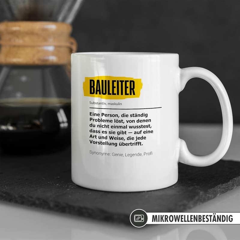 Bauleiter Tasse - Geschenk zur Grundsteinlegung für Bauherren