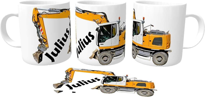 Personalisierte Baggertasse für Bauarbeiter als Geburtstagsgeschenk