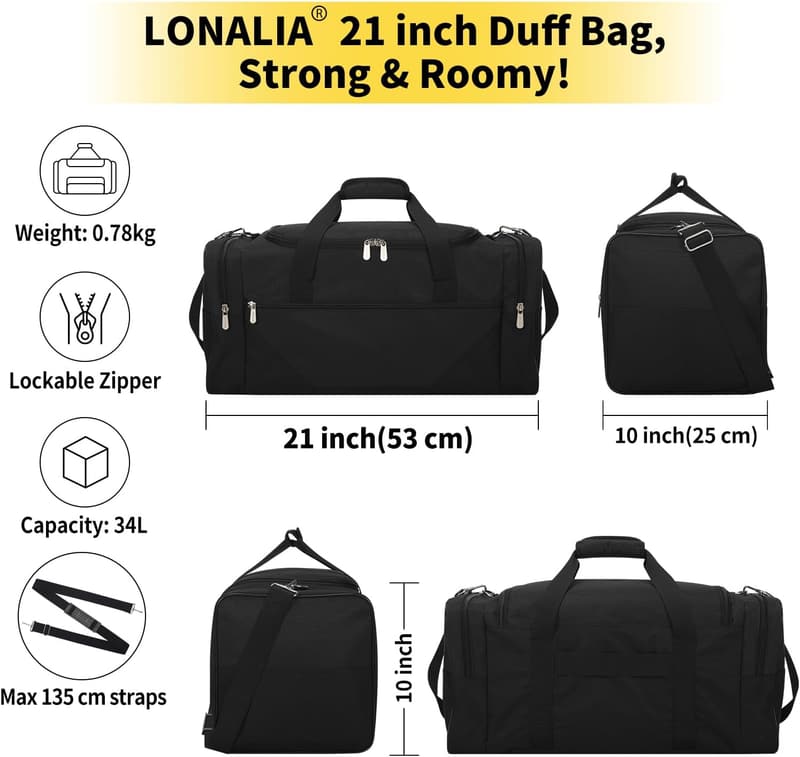 Sporttasche 34L für Herren - Weekender und Fitness Reisetasche (Schwarz)