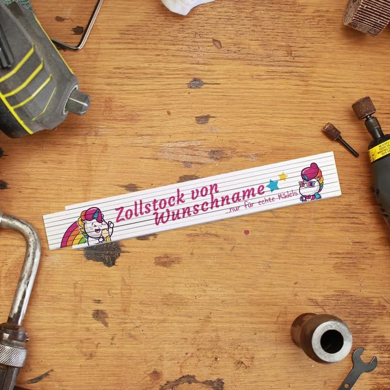 Personalisierter Zollstock mit Einhorn für Mädchen
