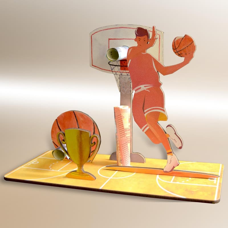 3D-Holzkarte Basketball – Geburtstagskarte für Fans