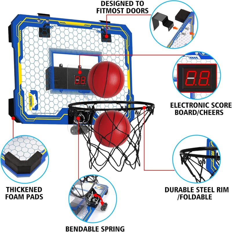 Indoor Basketballkorb für Kinder mit Elektronischer Anzeigetafel, Geschenk für Jungen 6-12 Jahre