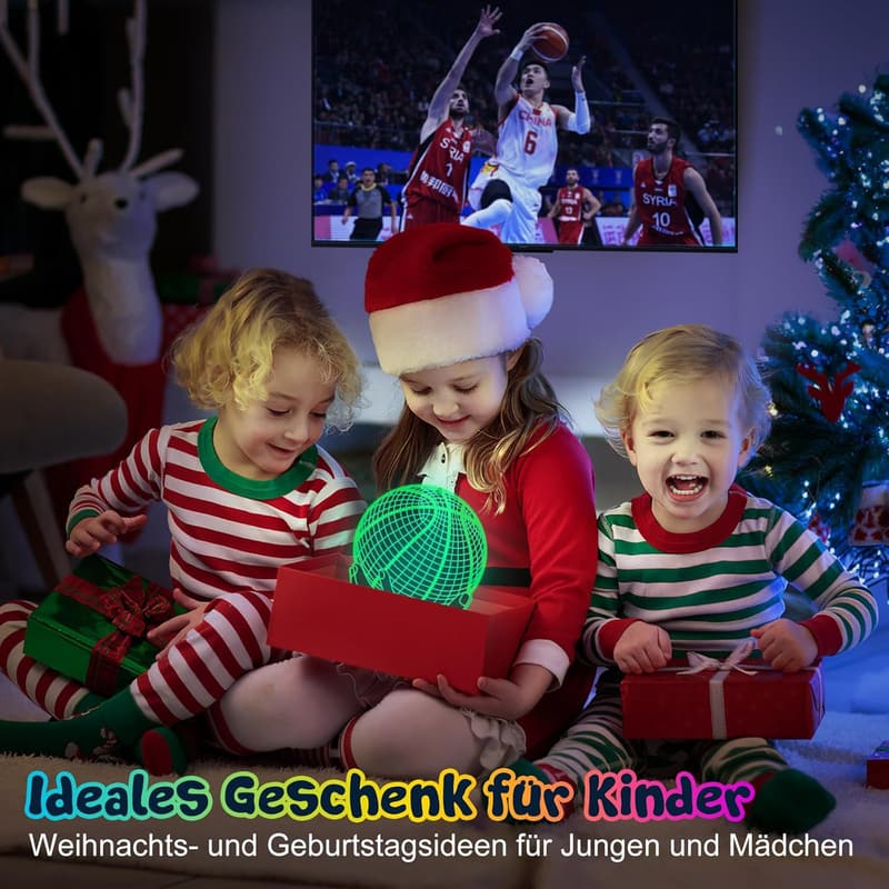 3D Nachtlicht für Kinder – Basketball Dekoration, 16 Farben, Geschenkidee