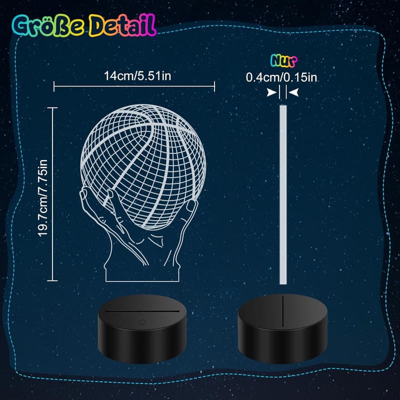 3D Nachtlicht für Kinder – Basketball Dekoration, 16 Farben, Geschenkidee