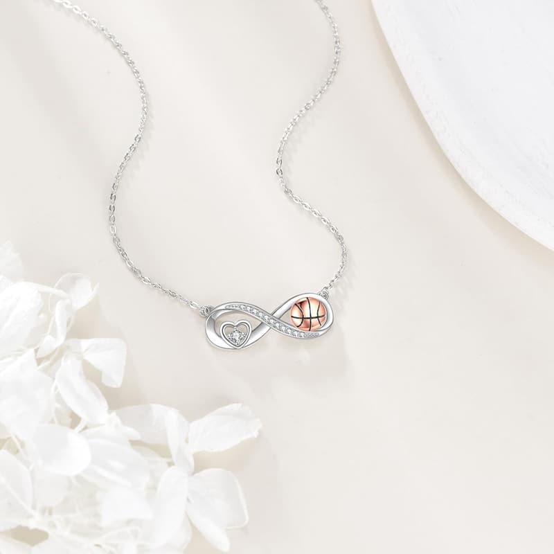 Basketball Halskette mit Unendlichkeitssymbol aus 925 Sterlingsilber für Frauen
